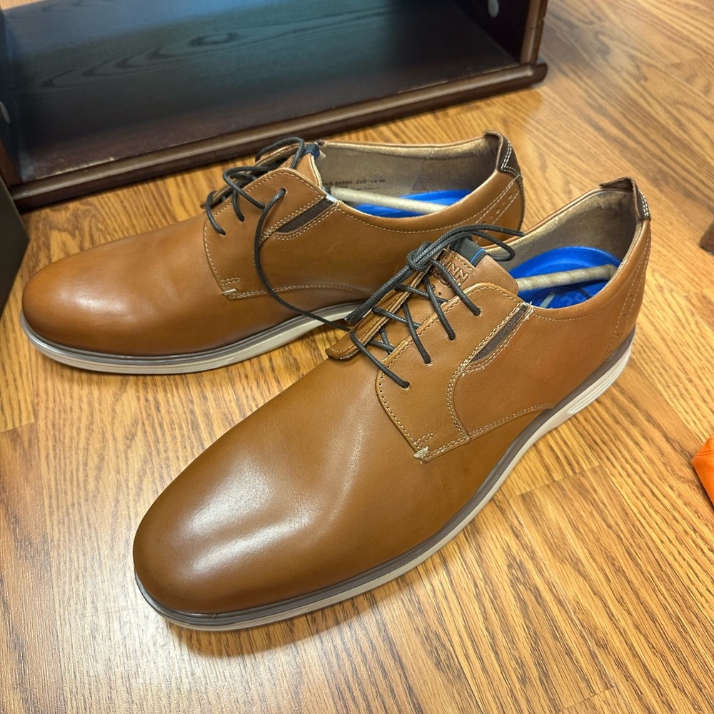 Nunn Bush Kore Genuine Leather-Comfort Gel Size 14 Wide New Haven PT OX Cognac